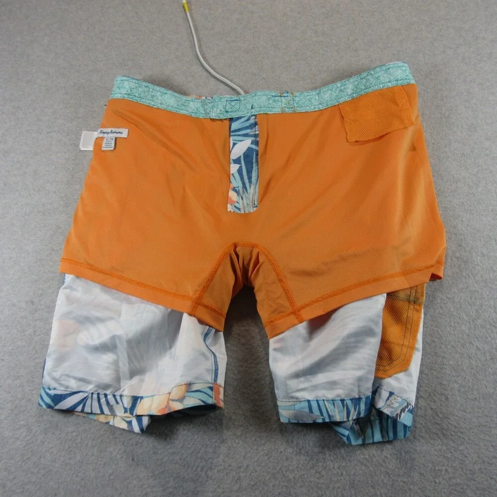 Tommy Bahama Mens Swim Trunks XL‎ x 9 Blue Floral Recycled Polyester Drawstring